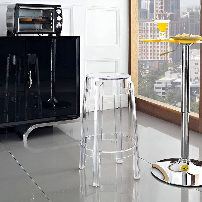 Şeffaf Akrilik Sırtlıksız İstiflenebilir 3lü Set Plastik Bar Sandalyesi - 67 cm - 148416