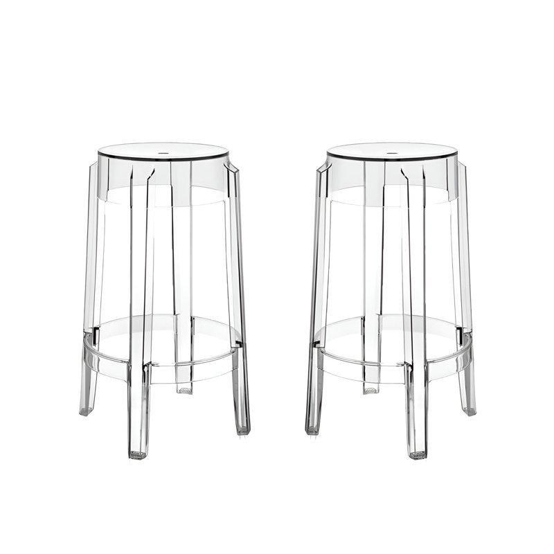 Şeffaf Akrilik Sırtlıksız İstiflenebilir 3lü Set Plastik Bar Sandalyesi - 67 cm - 148416