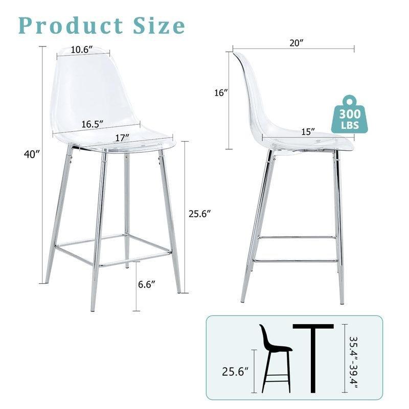 Şeffaf Gümüş Metal Ayak Destekli 4lü Set Bar Sandalyesi - 66 cm - 148110