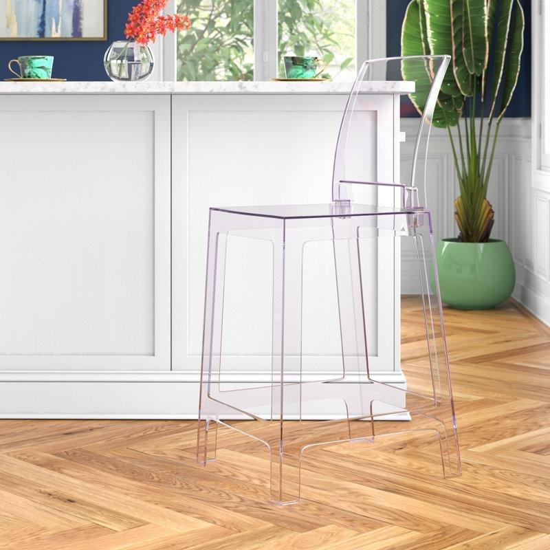 Şeffaf Kare Sırtlı Plastik Bar Sandalyesi - 64 cm - 148353