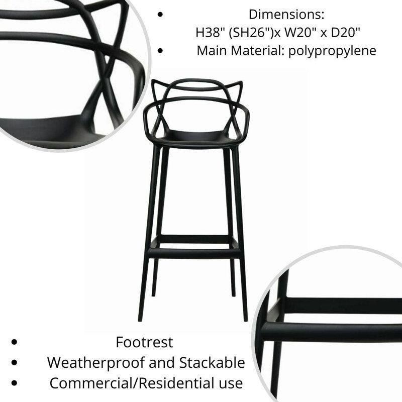 Şeffaf Kolçaklı İstiflenebilir Plastik Bar Sandalyesi 2li Set - 67 cm - 148335