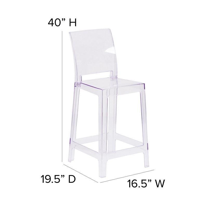 Şeffaf Kristal Akrilik Ayak Destekli Tam Sırtlı Plastik Bar Sandalyesi 4lü Set - 61 cm - 148350