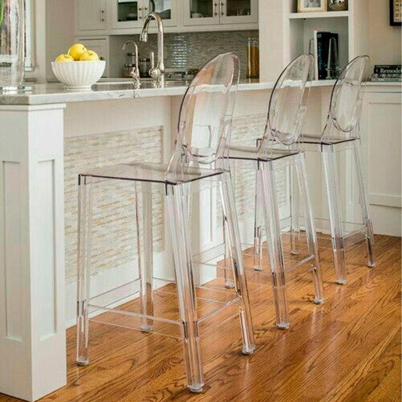 Şeffaf Polikarbon İstiflenebilir Louis Sırtlı Plastik Bar Sandalyesi 3lü Set - 67 cm - 148422