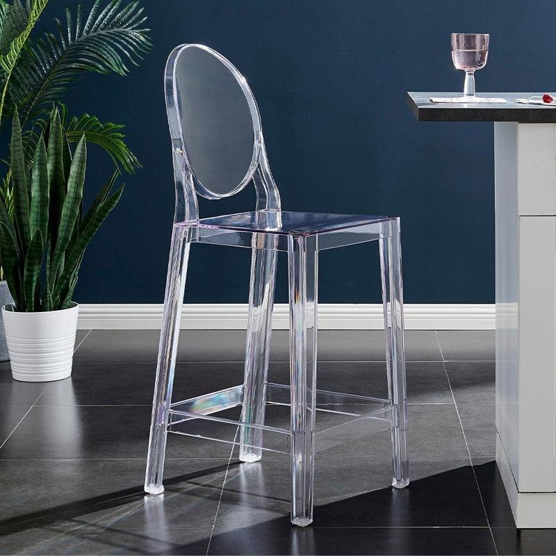 Şeffaf Polikarbon İstiflenebilir Louis Sırtlı Plastik Bar Sandalyesi 3lü Set - 67 cm - 148422
