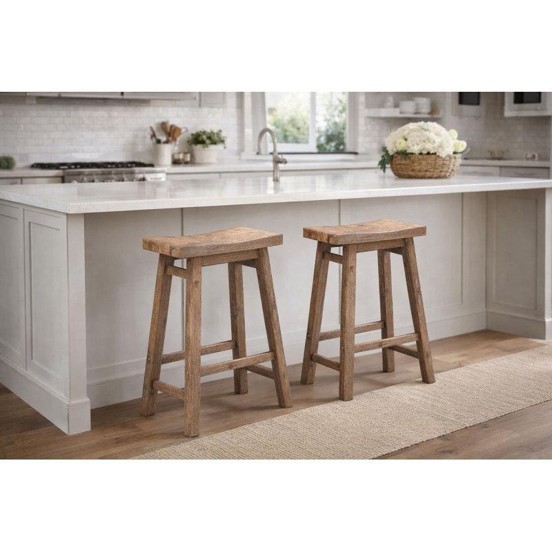 Sırtlıksız Eyer Oturaklı Masif Akasya Ham Ahşap Bar Sandalyesi - 63 cm - 148854