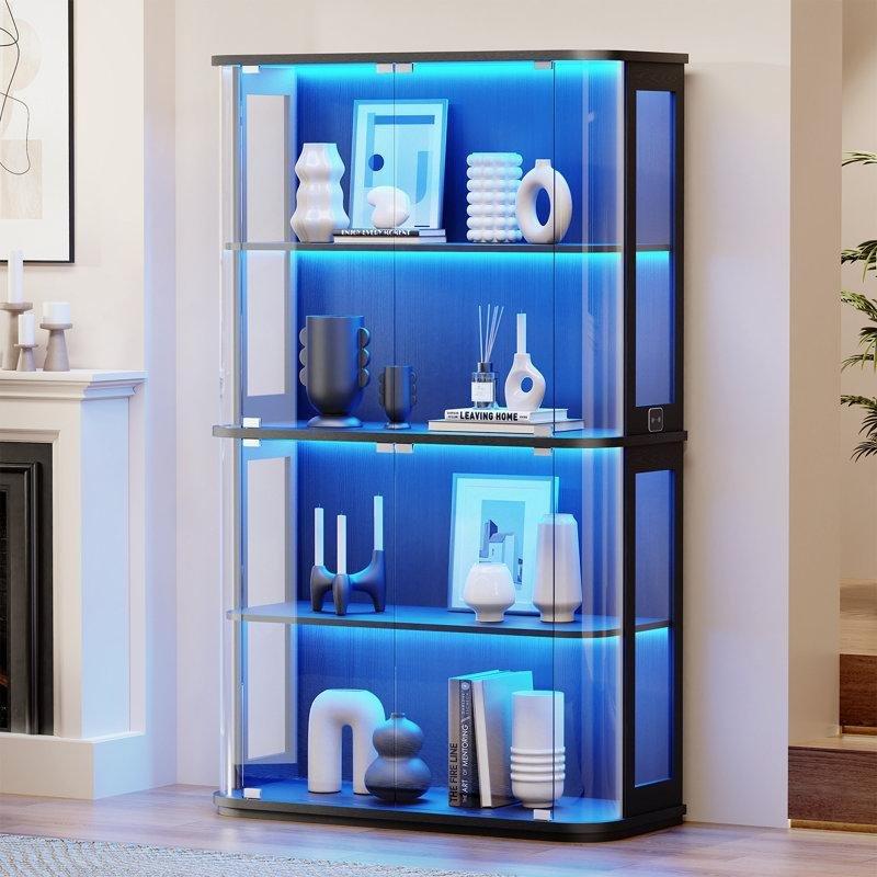 Siyah 3 Renk Işıklı İnsan Vücudu Sensörlü 4 Katlı Camlı Oyuncak Dolabı - 99x171x40 cm - 149850
