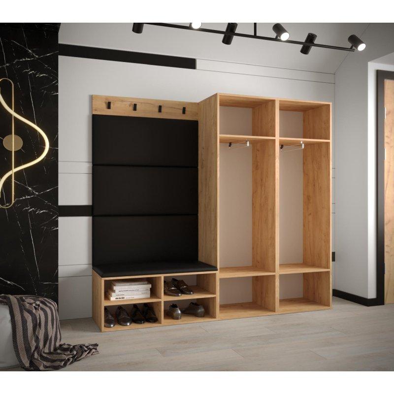 Siyah Ahşap Döşemeli Panelli Loft Tarzı Portmanto Vestiyer - 184x184 cm - 158698