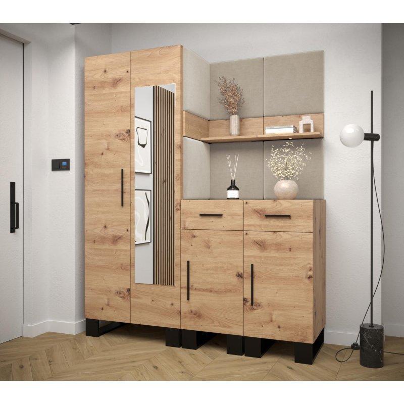 Siyah Ahşap Loft Tarzı Döşemeli Panelli Portmanto Vestiyer - 158 cm - 159118