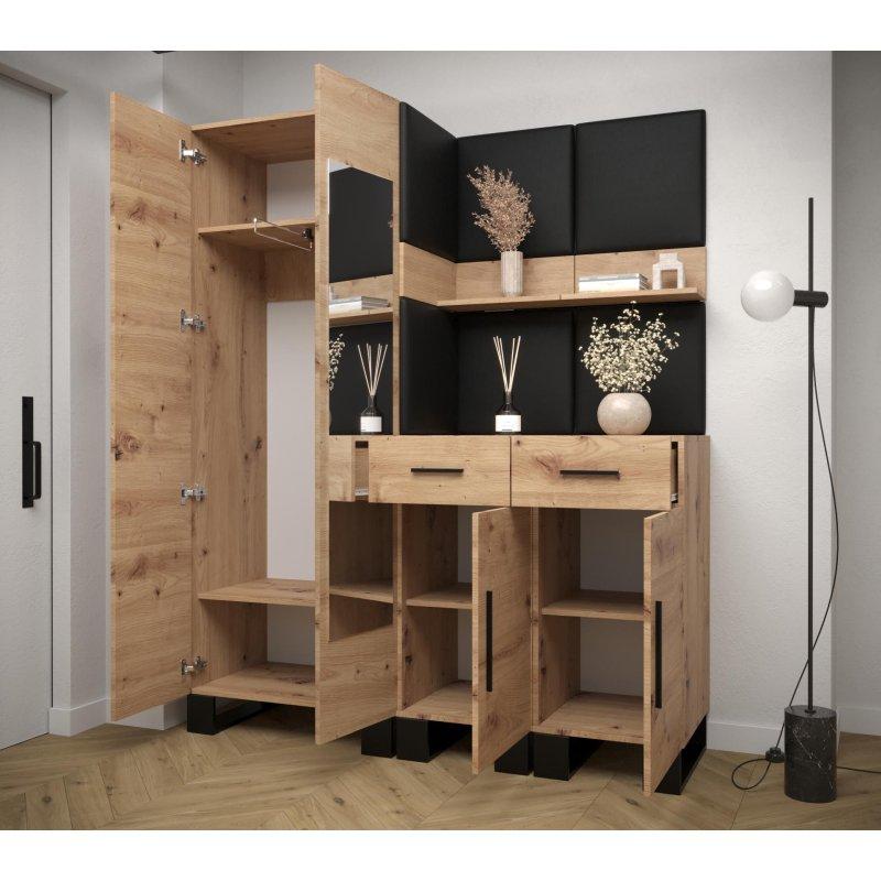 Siyah Ahşap Loft Tarzı Döşemeli Panelli Portmanto Vestiyer - 158 cm - 159118