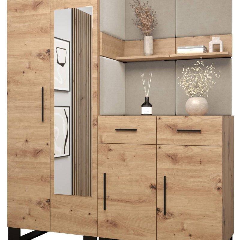 Siyah Ahşap Loft Tarzı Döşemeli Panelli Portmanto Vestiyer - 158 cm - 159118