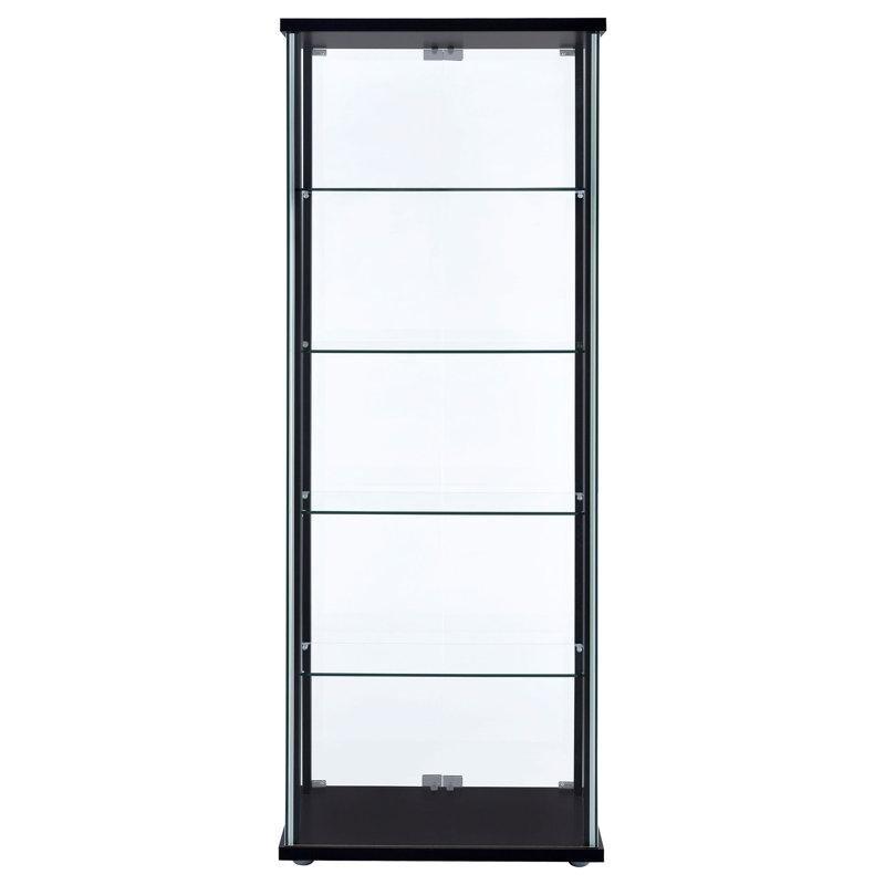 Siyah Ahşap Temperli Camlı 4 Raflı Bas-Aç Kapaklı Oyuncak Dolabı - 164x61 cm - 149814