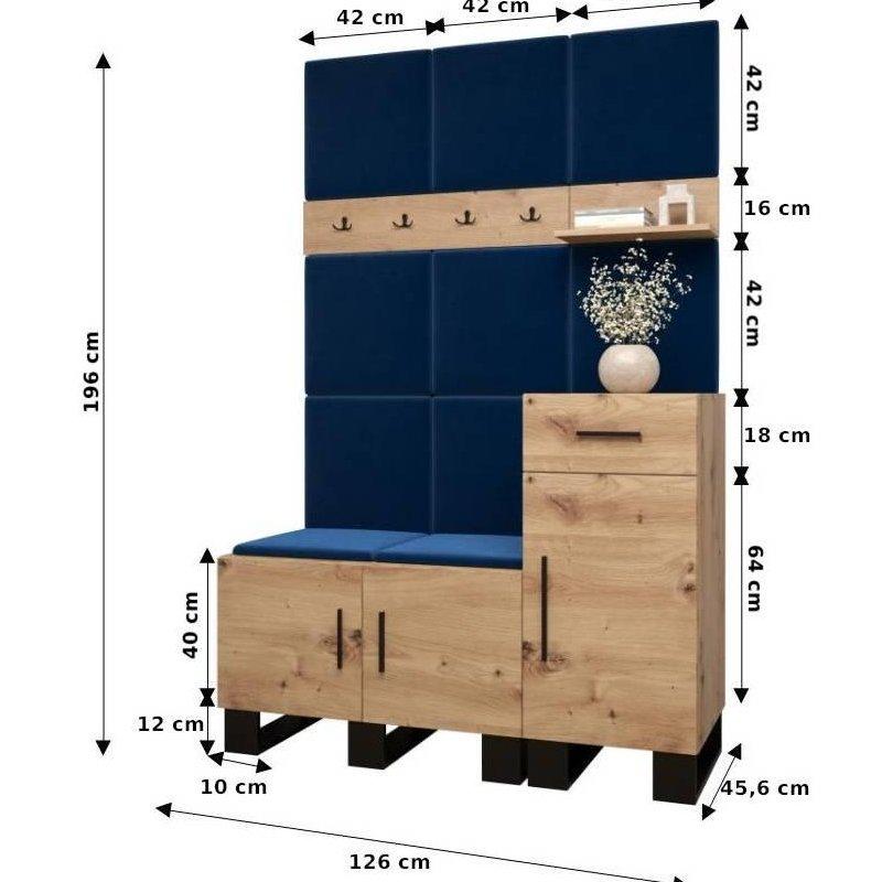 Siyah Ayaklı Döşemeli Panelli Loft Tasarım Ahşap Portmanto Vestiyer - 126 cm - 158650