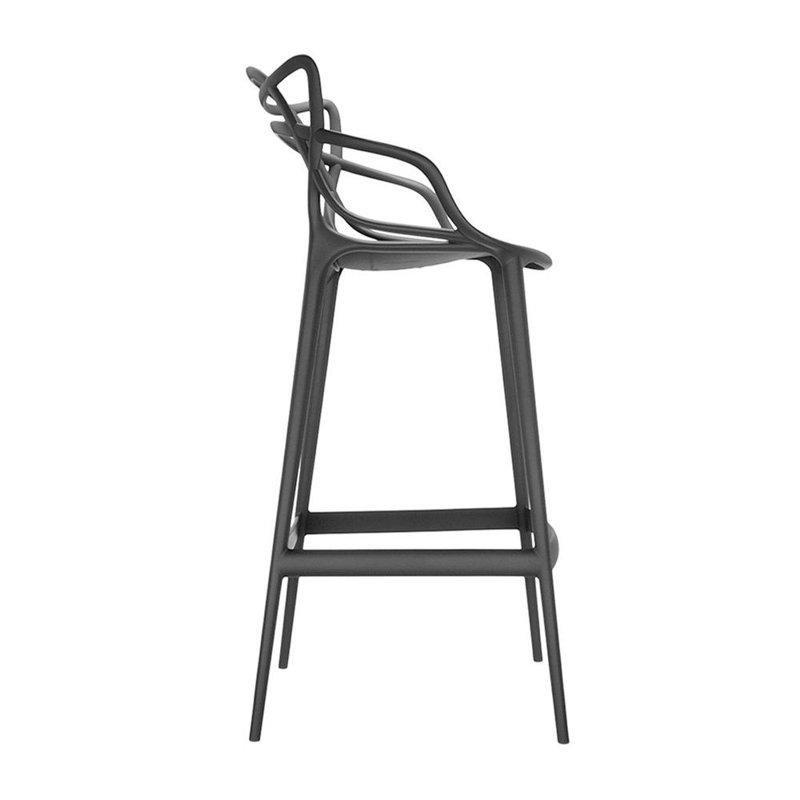 Siyah Beyaz Metal Ayaklı Kolçaklı 3lü Set Plastik Bar Sandalyesi - 67 cm - 148311
