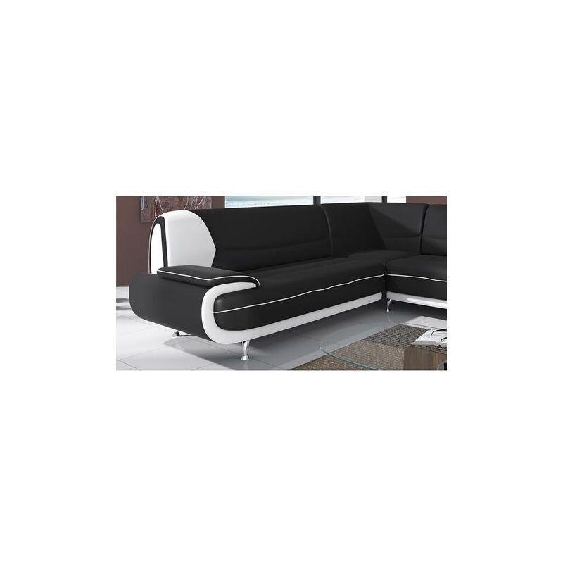 Siyah Beyaz Suni Deri Krom Ayaklı Köşe Koltuk - 216x216 cm - 154313