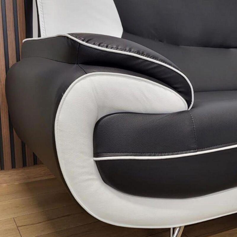 Siyah Beyaz Suni Deri Krom Ayaklı Modern İkili Koltuk - 159 cm - 154324