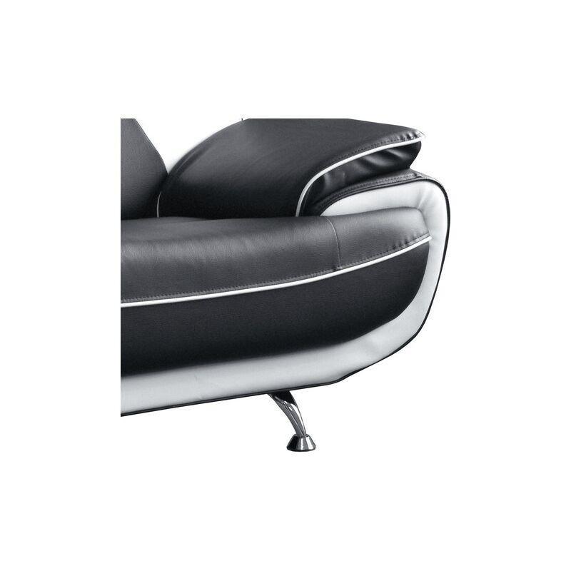 Siyah Beyaz Suni Deri Krom Ayaklı Modern İkili Koltuk - 159 cm - 154324
