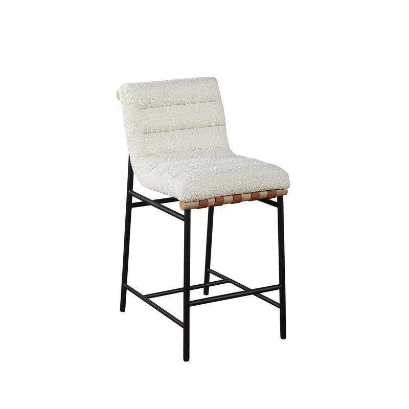 Siyah Bukle Kumaş Metal Ayaklı Deri Detaylı Bar Sandalyesi - 67 cm - 147741