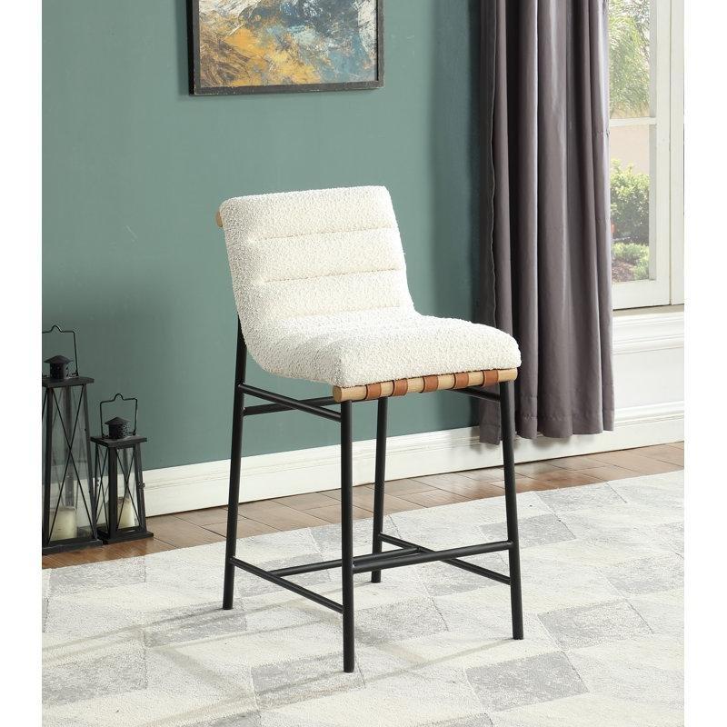 Siyah Bukle Kumaş Metal Ayaklı Deri Detaylı Bar Sandalyesi - 67 cm - 147741