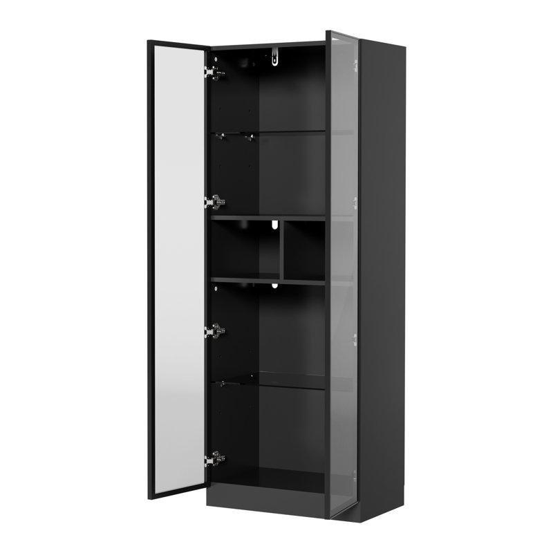 Siyah Cam Kapaklı LED Işıklı Vitrin - Gümüşlük - 60x37x160 cm - 156799