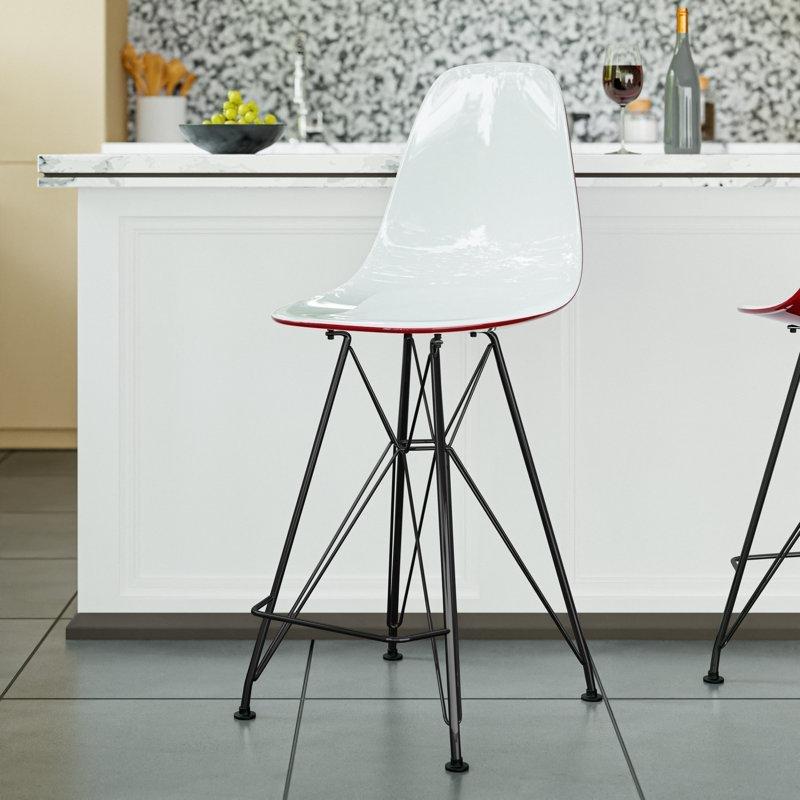 Siyah Çelik Akrilik Kavisli Sırtlıklı Ayak Destekli Plastik Bar Sandalyesi - 75 cm - 148374