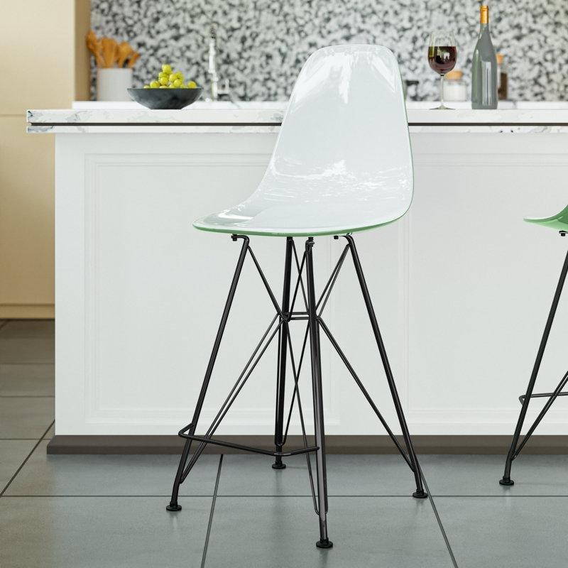 Siyah Çelik Akrilik Kavisli Sırtlıklı Ayak Destekli Plastik Bar Sandalyesi - 75 cm - 148374