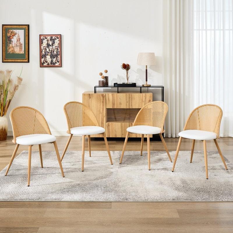 Siyah Çelik Ayaklı Suni Deri Döşemeli 4lü Rattan Sandalye Seti - 146325