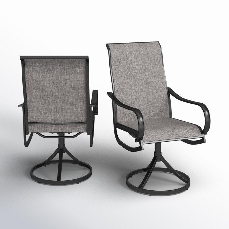 Siyah Çelik Döner Yüksek Sırtlı Ferforje Sandalye Seti 2li Set - 145965