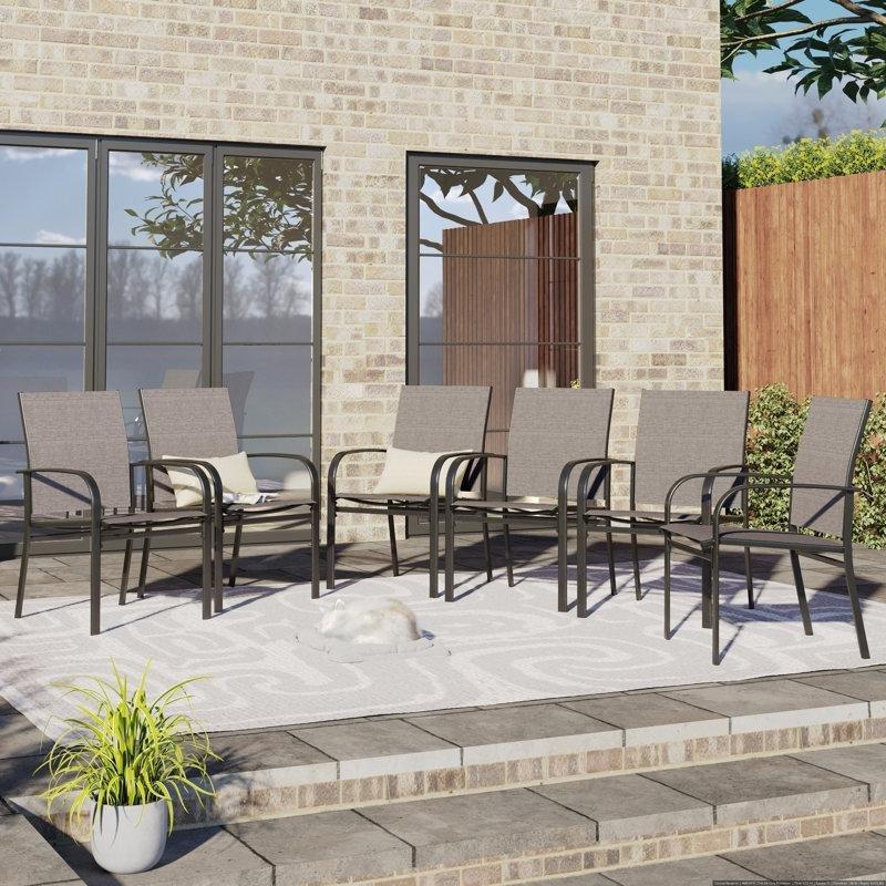 Siyah Çelik Kolçaklı Ergonomik 6lı Set Balkon Sandalyesi - 145464