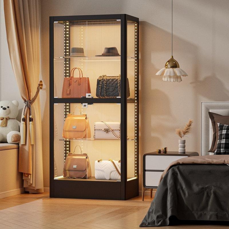 Siyah Çelik Manyetik LED Işıklı Kilitli Camlı Oyuncak Dolabı - 161x71x41 cm - 149832