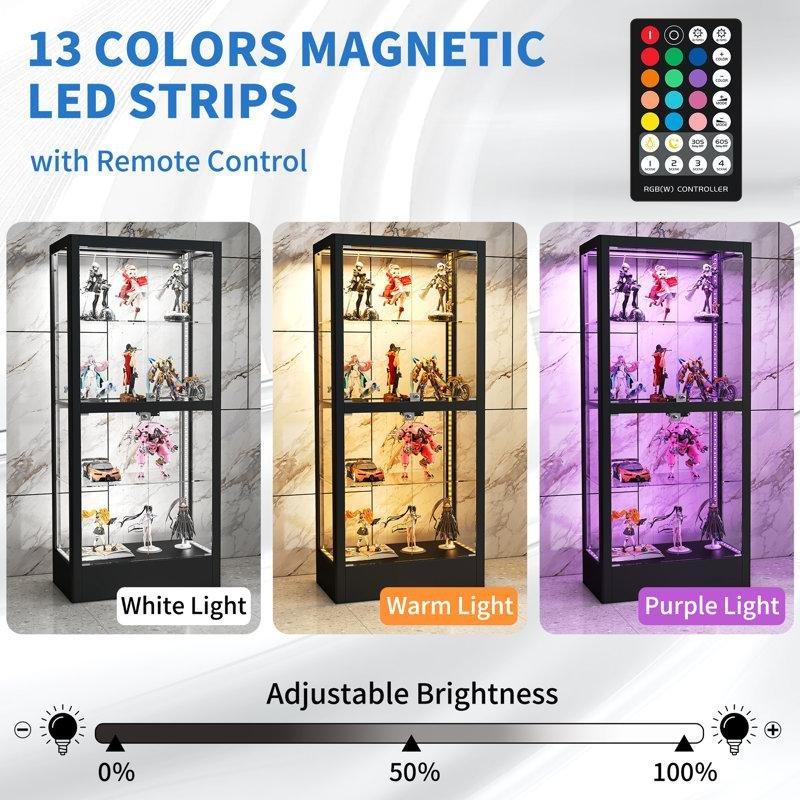 Siyah Çelik Manyetik LED Işıklı Kilitli Camlı Oyuncak Dolabı - 161x71x41 cm - 149832