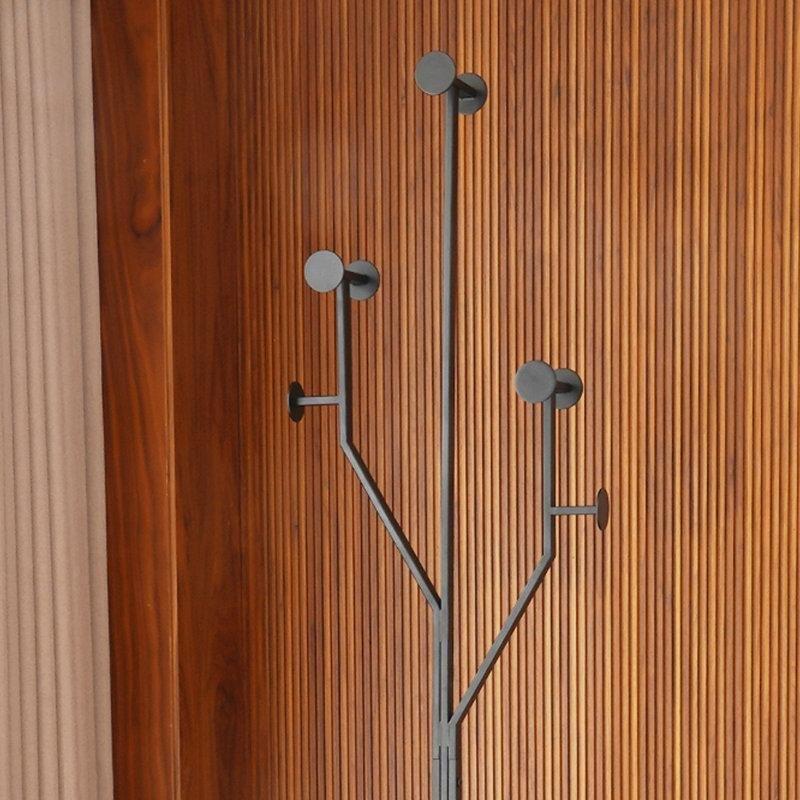 Siyah Çelik Mermer Tabanlı 8 Kancalı Ağaç Tasarımlı Portmanto - Vestiyer - 176x39x27 cm - 161452