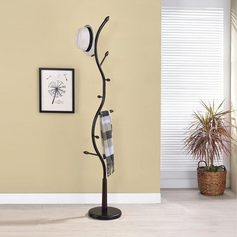 Siyah Çelik ve Ahşap 8 Kancalı Ağaç Tasarımlı Portmanto - Vestiyer - 188 cm - 161284