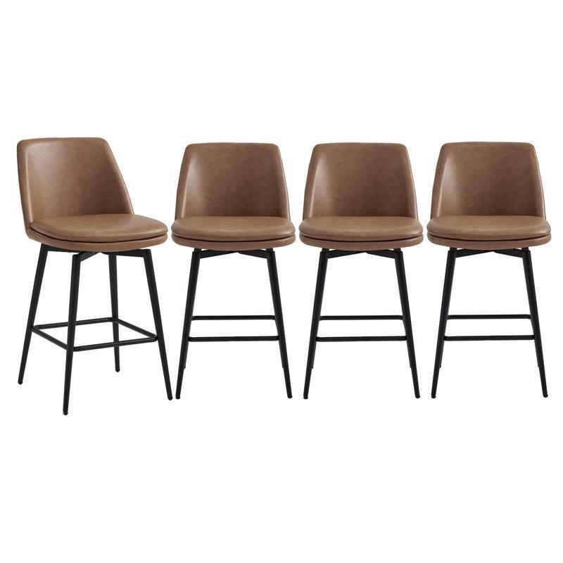 Siyah Demir Ayaklı Suni Deri Döner Retro Bar Sandalyesi Seti 4lü - 69 cm - 148551