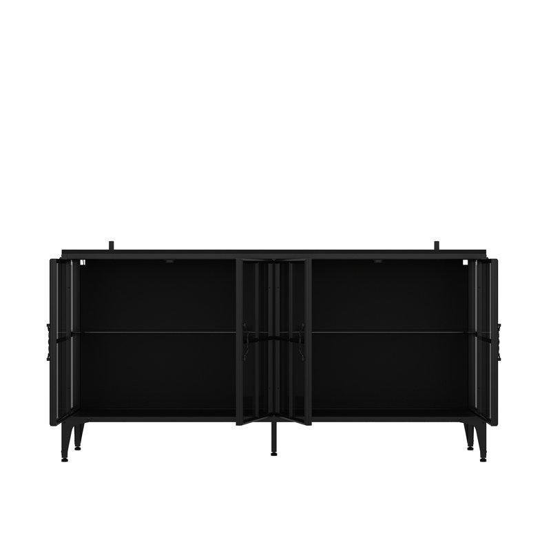 Siyah Demir Ayarlanabilir Ayaklı 3 Renkli LED Aydınlatmalı Camlı Oyuncak Dolabı - 161 cm - 149829