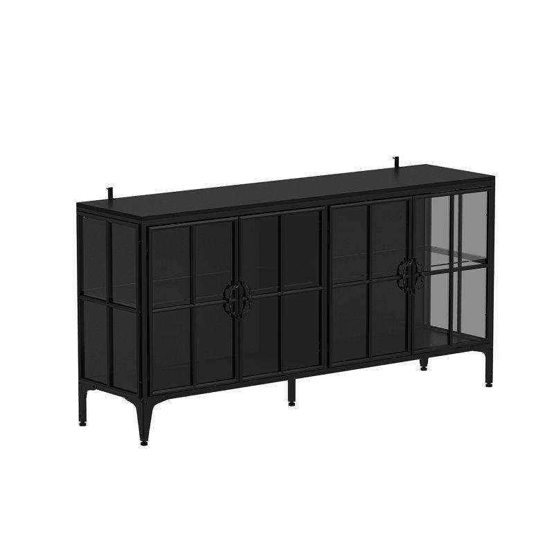 Siyah Demir Ayarlanabilir Ayaklı 3 Renkli LED Aydınlatmalı Camlı Oyuncak Dolabı - 161 cm - 149829