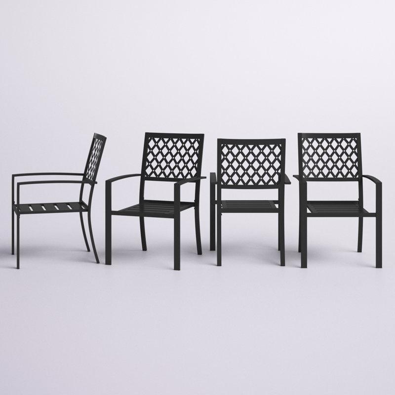 Siyah Demir İstiflenebilir Kolçaklı Ferforje Sandalye Seti - 4 Adet - 145929