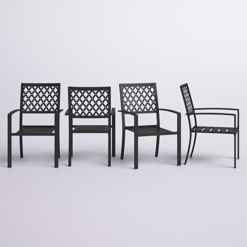 Siyah Demir İstiflenebilir Kolçaklı Ferforje Sandalye Seti - 4 Adet - 145929