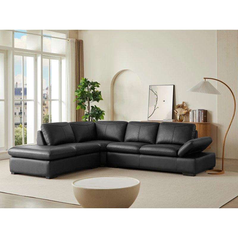 Siyah Deri Ayarlanabilir Kollu Sol Köşe Koltuk - 268x231 cm - 155602