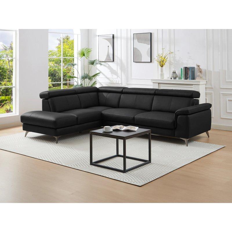 Siyah Deri Çıkarılabilir Başlıklı Sol Köşe Koltuk - 288x219 cm - 155788