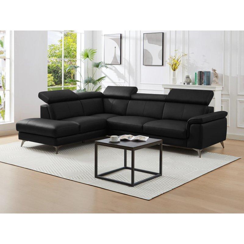 Siyah Deri Çıkarılabilir Başlıklı Sol Köşe Koltuk - 288x219 cm - 155788