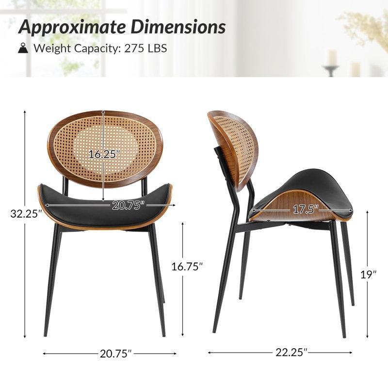 Siyah Deri Döşemeli Rattan Örgü Sırtlı 2li Set Bohem Sandalye - 53 cm - 145548