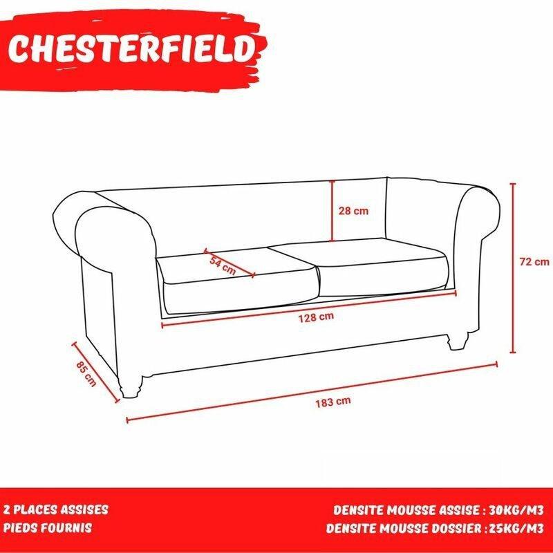 Siyah Deri Görünümlü Kumaş Kapitoneli İkili Chesterfield Koltuk - 183x85x72 cm - 152313
