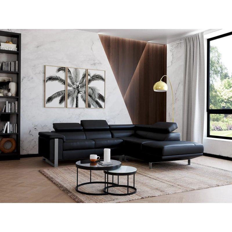 Siyah Deri Metal Ayaklı Ayarlanabilir Başlıklı Sağ Köşe Koltuk - 253x213 cm - 155587