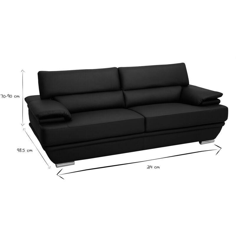 Siyah Deri ve Krom Çelik Ayarlanabilir Başlıklı 3 Kişilik Koltuk - 214 cm - 152951