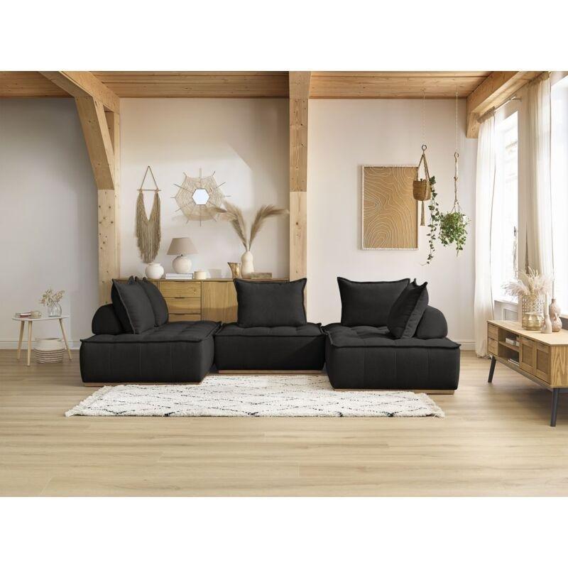 Siyah Dokulu Kumaş Masif Ahşap Modüler Kolçaksız Panoramik Köşe Koltuk - 300x175 cm - 154033