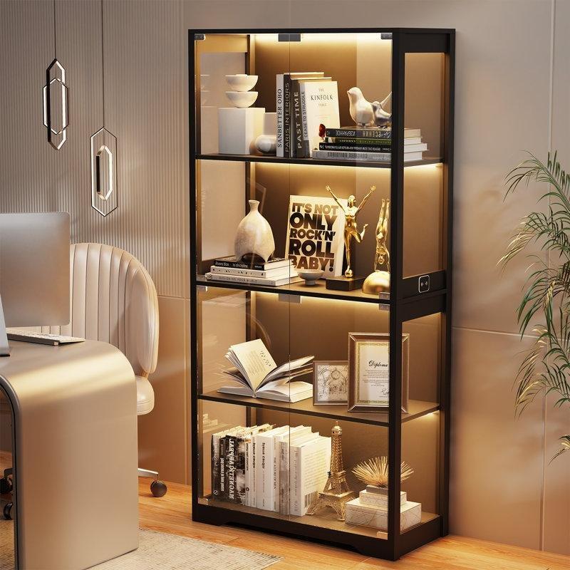 Siyah Endüstriyel Ahşap 3 Renkli LED Aydınlatmalı Sensörlü Camlı Oyuncak Dolabı - 166x81x36 cm - 150264