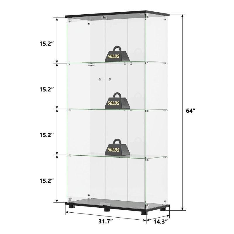 Siyah Endüstriyel Ahşap 4 Raflı Çift Kapaklı Kilitli Camlı Oyuncak Dolabı - 163x81x37 cm - 149799