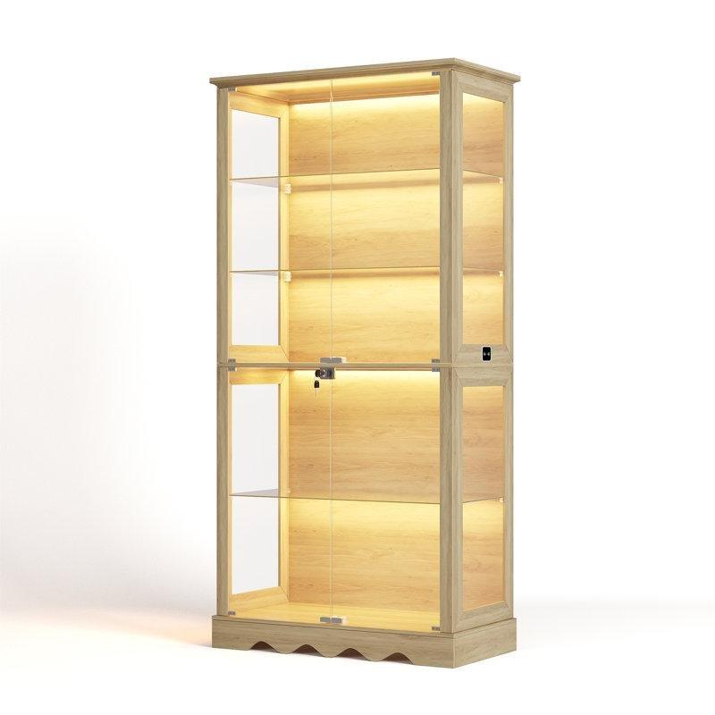 Siyah Endüstriyel Ahşap Hareket Sensörlü LED Işıklı 5 Raflı Camlı Oyuncak Dolabı - 181x81x41 cm - 149859