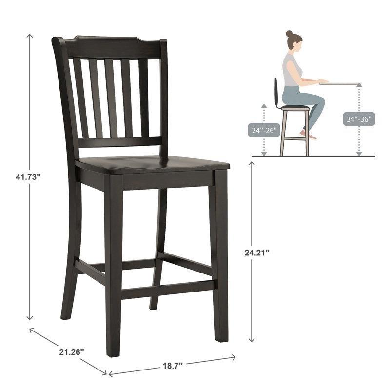 Siyah Eskitme Tasarımlı Sırtlıklı 2'li Set Ham Ahşap Bar Sandalyesi - 62 cm - 148869