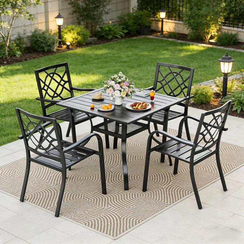 Siyah Ferforje Şemsiye Delikli 4 Kişilik Bahçe Yemek Takımı - 94x94 cm - 145971